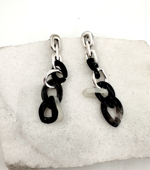 Cercei Sculpturali 'Noir & Argent' din Alamă Argintată și Rășină Organică [2]