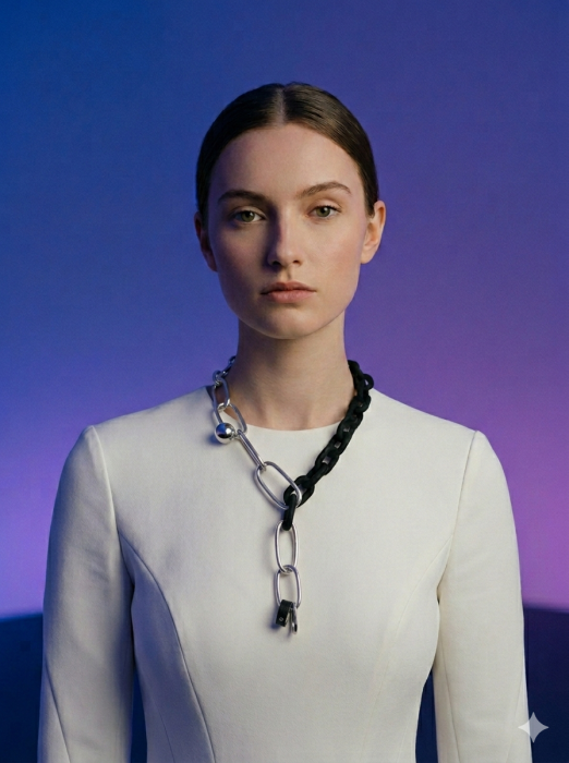 Colier Sculptural 'Eclipsă' din Metal Texturat, Rășină și Piatră Vulcanică [2]