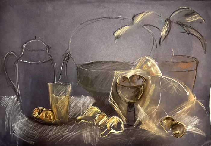 Tablou de Autor 'Lumina Formelor' – Compoziție în Pastel pe Carton [2]