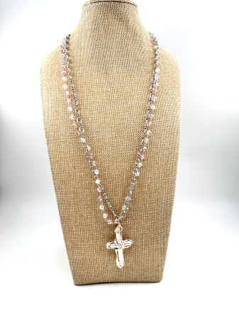 Colier Sculptural 'Sacred Geometry' cu Pandant Cruce din Alamă Placată, Perlă și Cristale de Sticlă [1]