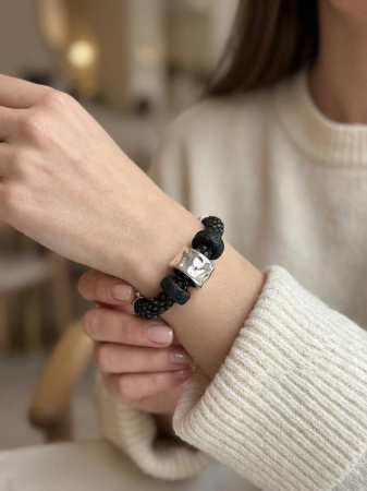 Brățară Artizanală 'Industrial Pulse' din Lavă Vulcanică și Oțel Inoxidabil [3]