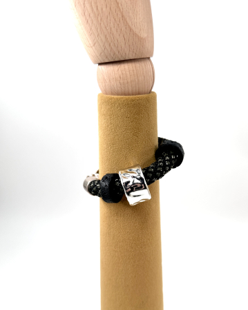 Brățară Artizanală 'Industrial Pulse' din Lavă Vulcanică și Oțel Inoxidabil [2]