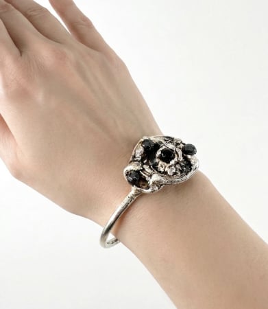 Brățară Cuff Sculpturală din Alamă Placată cu Argint și Pirită [3]