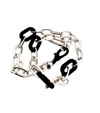 Bratari - Brățară Sculpturală 'Contrast' din Alamă Placată cu Argint și Zale de Rășină