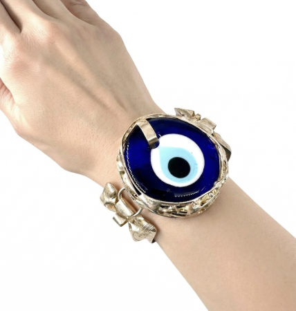 Brățară Sculpturală 'Deep Eye' din Alamă Placată cu Argint și Sticlă Murală [2]