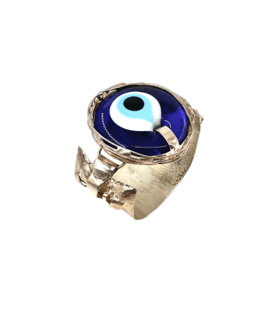 Brățară Sculpturală 'Deep Eye' din Alamă Placată cu Argint și Sticlă Murală [1]
