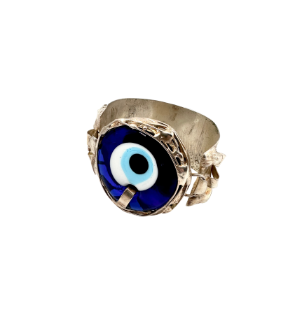 Bratari - Brățară Sculpturală 'Deep Eye' din Alamă Placată cu Argint și Sticlă Murală