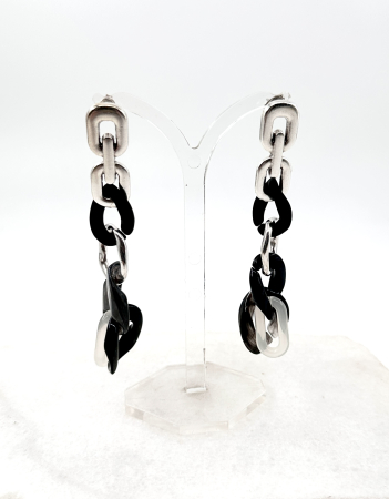 Cercei - Cercei Sculpturali 'Noir & Argent' din Alamă Argintată și Rășină Organică