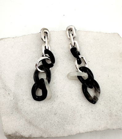 Cercei Sculpturali 'Noir & Argent' din Alamă Argintată și Rășină Organică [1]