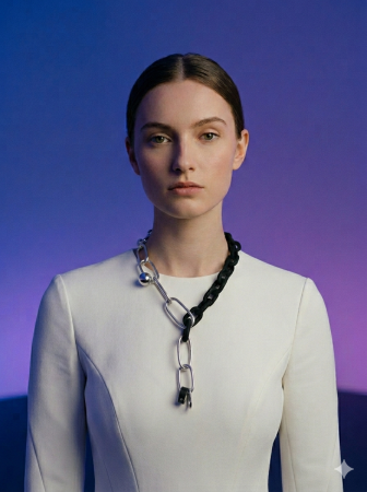 Colier Sculptural 'Eclipsă' din Metal Texturat, Rășină și Piatră Vulcanică [1]