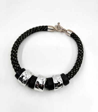 Colier Sculptural 'Telluric' din Textil Împletit, Metal  și Roci Vulcanice [1]