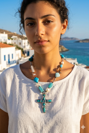 Colier-statement-cruce-alama-placata-argint-turcoaz-Alina-Bancila [1]