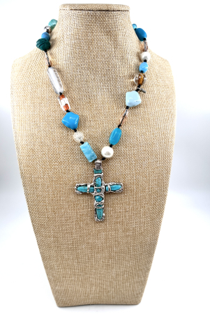 Coliere - Colier-statement-cruce-alama-placata-argint-turcoaz-Alina-Bancila