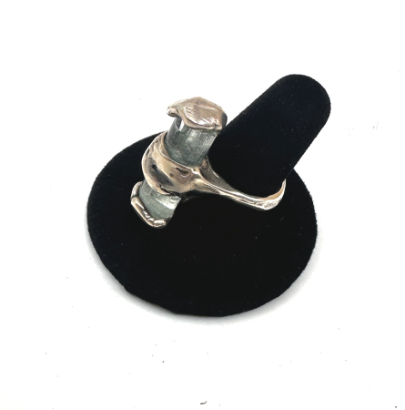 Inel Sculptural 'Aura Glacială' cu Agată Brută și Finisaj Argintat [2]