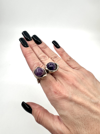 Inel Sculptural 'Dual Nature' din Alamă Placată cu Argint și Ametist [1]