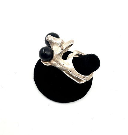 Inele - Inel Sculptural 'Dual Onyx' din Alamă Placată cu Argint