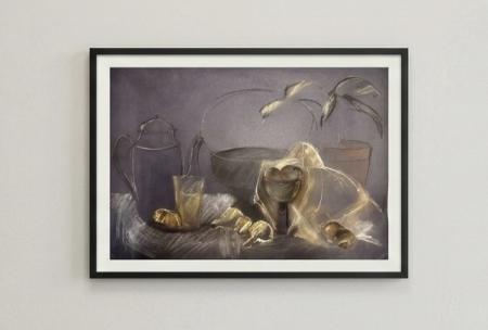 Obiecte de Arta - Tablou de Autor 'Lumina Formelor' – Compoziție în Pastel pe Carton