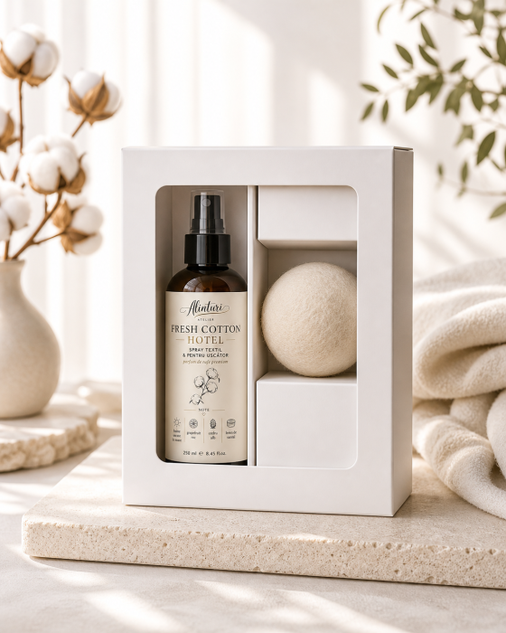 Fresh Cotton Hotel – Spray textil premium & ritual parfumat pentru uscător [4]