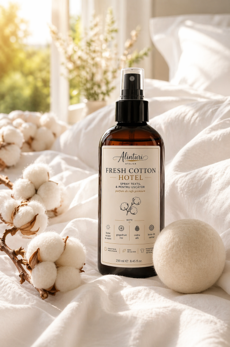 Fresh Cotton Hotel – Spray textil premium & ritual parfumat pentru uscător [2]