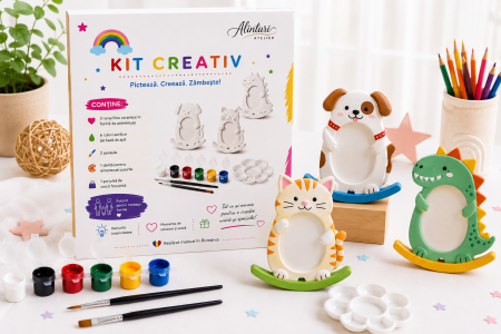 Kit-uri Creative - Kit Creativ – 3 Rame Foto Ceramice cu Animăluțe pentru Pictat