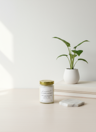 Lumânări  parfumate clasice - Lumânare parfumată din ceară naturală de cocos și soia Bumbac Catifelat & Crin Sălbatic – pudrată, florală și elegantă