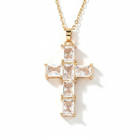 Produse - Colier Cross Shiney Gold