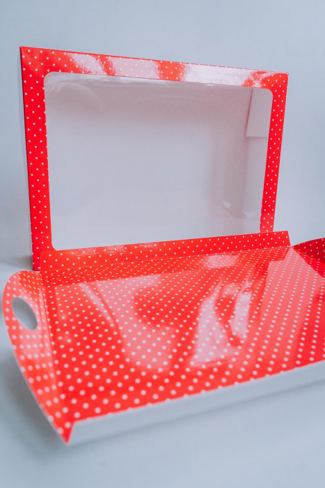 Cutie cu fereastră și tăviță 30x22x7.5 cm, roșu cu puncte [6]