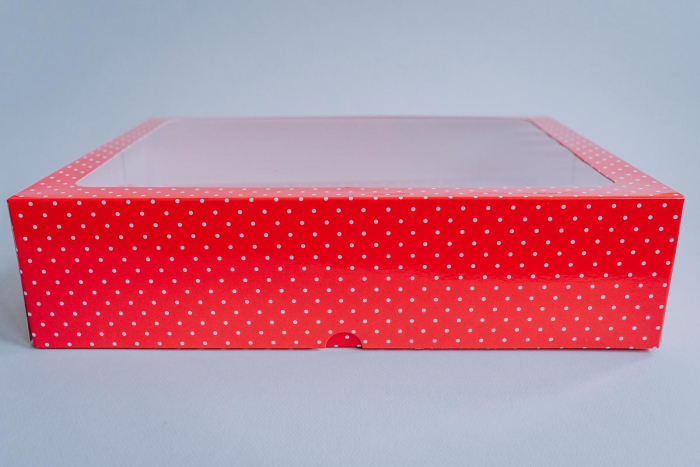 Cutie cu fereastră și tăviță 30x22x7.5 cm, roșu cu puncte [5]