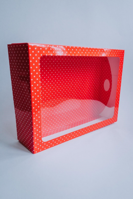Cutie cu fereastră și tăviță 30x22x7.5 cm, roșu cu puncte [2]