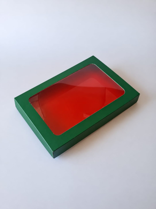 Scatola per Pan di Zenzero 21x15x2,5 cm, Verde Opaco con Finestra e Base Rossa, G1F- CH1, Set 5 Pezzi [4]