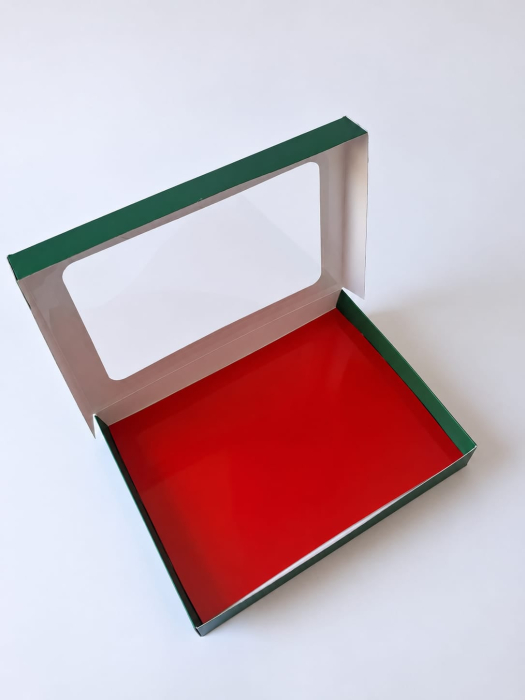 Scatola per Pan di Zenzero 21x15x2,5 cm, Verde Opaco con Finestra e Base Rossa, G1F- CH1, Set 5 Pezzi [5]
