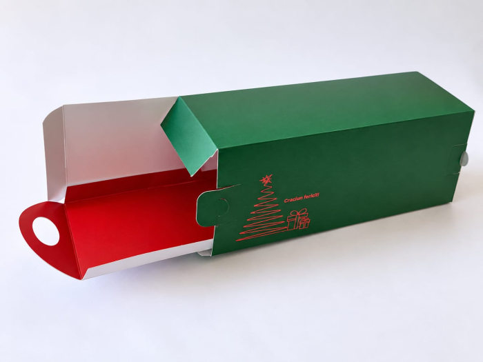 Scatola per Panettone e Rotoli Dolci 30x11x11 cm, Verde Opaco con Alberello Rosso e Vassoio, COZ1- CH1, Set 5 Pezzi [3]