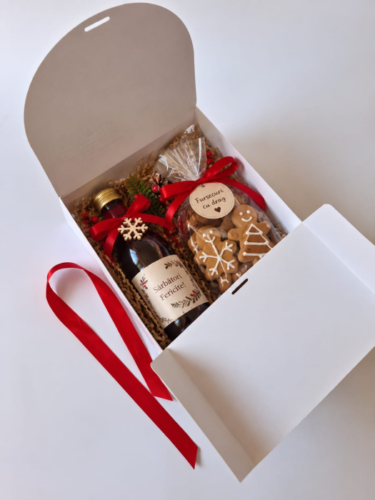 Scatola Regalo di Natale 22x20x6 cm, Bianco Lucido con Alberello Rosso e Nastro, WB1- Bianco + Alberello, Set 5 Pezzi [3]