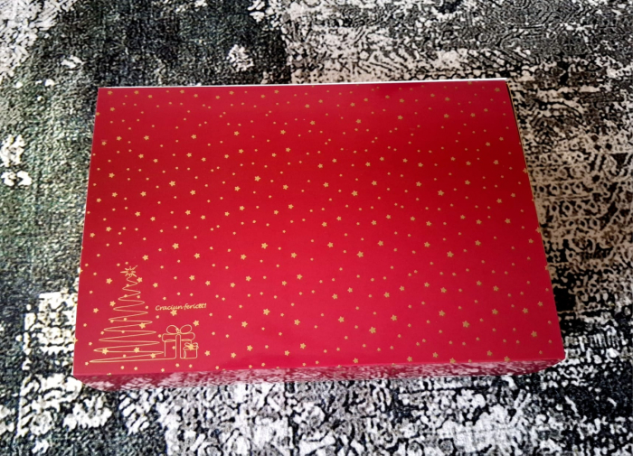 Scatola Regalo di Natale con Cassetto 34x23x10 cm, Bordeaux con Stelle Oro, CH1, Set 5 Pezzi [6]