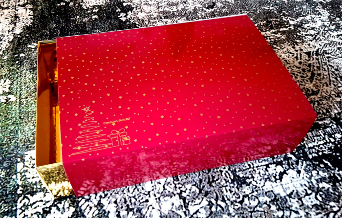 Scatola Regalo di Natale con Cassetto 34x23x10 cm, Bordeaux con Stelle Oro, CH1, Set 5 Pezzi [7]