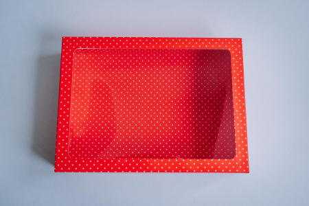 Cutie cu fereastră și tăviță 30x22x7.5 cm, roșu cu puncte [3]