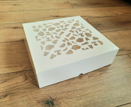 Scatole Aperte con Finestra Decorata Effetto Pizzo e Vassoio - CUTIE 30X30X8 CU FEREASTRA DANTELATA SI TAVITA, SB2DT- ALB, SET 5 BUC