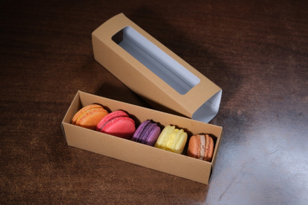Scatole Piccole per 2–10 Macarons - Cutie Pentru 6-8 Macarons din carton natur, 18x5.5x5.5 cm