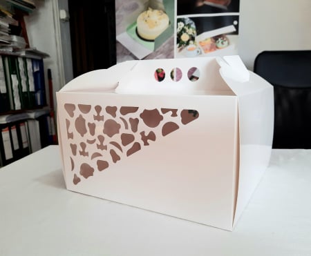 Scatole per Torte e Mini Torte con Finestra Decorata Effetto Pizzo - CUTIE TORT 25X25X15 CM, CU FEREASTRA DANTELATA, DT1- ALB, SET 5 BUC