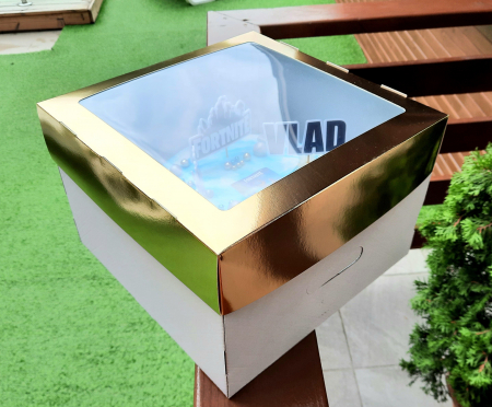 Scatole per Torte "Smart-Cake Box" - Cutie Pentru Tort 30x30x20 cm, capac auriu cu fereastra