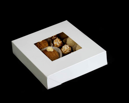 Scatole Medie e Grandi per 10–40 Macarons - CUTII MINIPRAJITURI SAU MACARONS, 23X23X5 CM, COD D5- ALB, SET 5 BUC