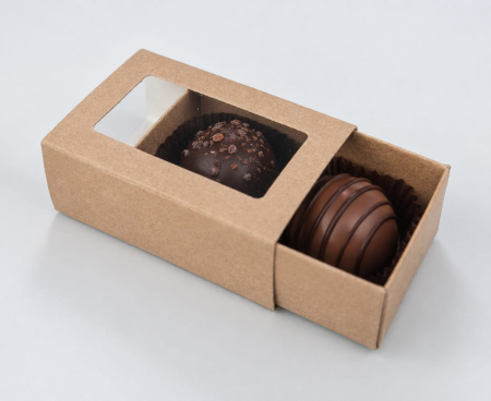 Scatole con Cassetto per Praline - Scatola per 2 Praline 7x4x2,5 cm, Cassetto + Manica, Naturale, P00- Naturale, Set 5 Pezzi