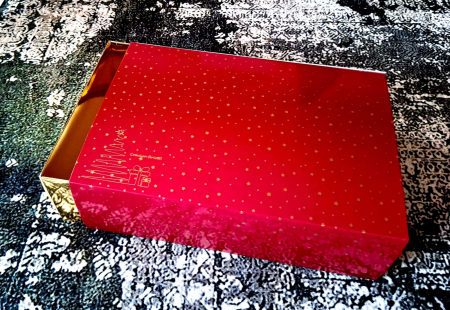 Scatola Regalo di Natale con Cassetto 34x23x10 cm, Bordeaux con Stelle Oro, CH1, Set 5 Pezzi [7]