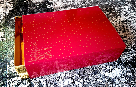 Scatola Regalo di Natale con Cassetto 34x23x10 cm, Bordeaux con Stelle Oro, CH1, Set 5 Pezzi [6]