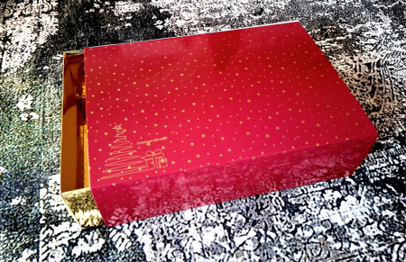 Scatola Regalo di Natale con Cassetto 34x23x10 cm, Bordeaux con Stelle Oro, CH1, Set 5 Pezzi [3]