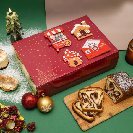 Linea di Natale - Scatola Regalo di Natale con Cassetto 34x23x10 cm, Bordeaux con Stelle Oro, CH1, Set 5 Pezzi
