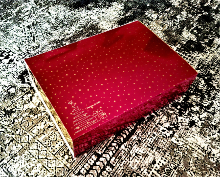 Scatola Regalo di Natale con Cassetto 34x23x10 cm, Bordeaux con Stelle Oro, CH1, Set 5 Pezzi [1]
