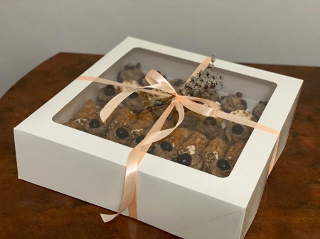 Scatole Alte con Finestra per Pasticcini - SMART BOX 30X30X8 CM, CU FEREASTRA, COD SB2F ALB, SET 5 BUC