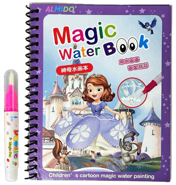 Carte de colorat cu apa, Almido Water Book, Reutilizabila, plina de culori vibrante, Sofia, 8 pagini, pentru fete si baieti de la 3 ani [1]