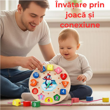 Ceas educaţional din lemn multicolor Almido – joc Montessori cu forme de şiretuit  diametru 17.2 cm pentru învăţarea timpului [3]